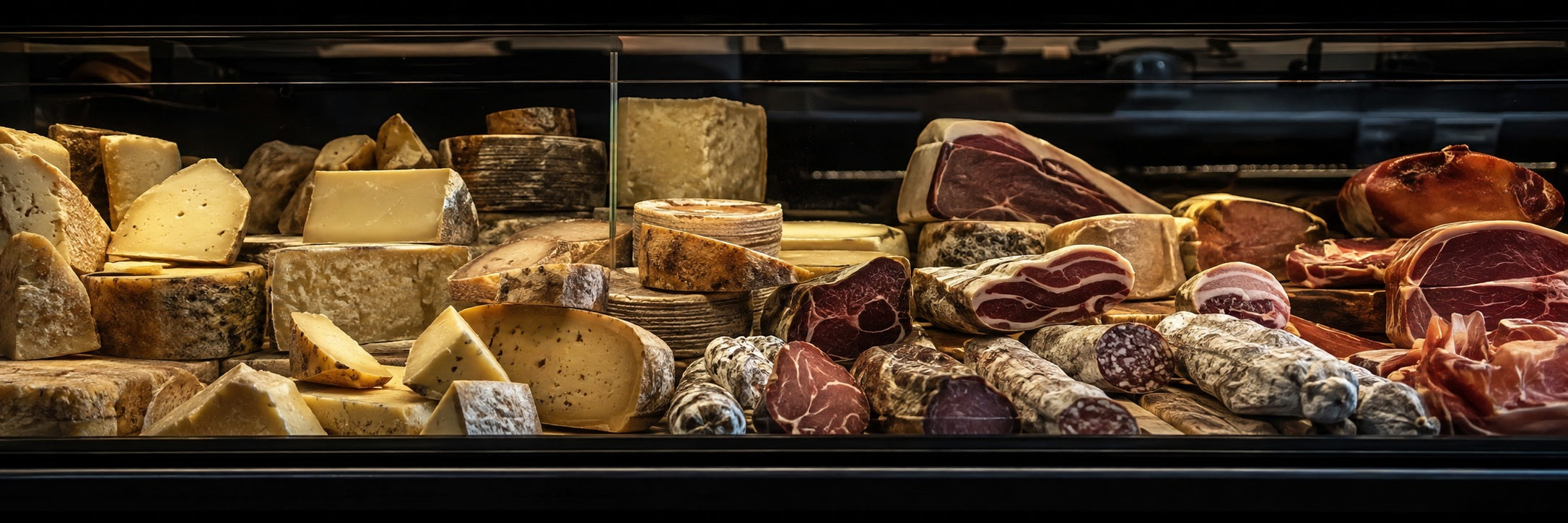Banco frigo con formaggi e salumi artigianali