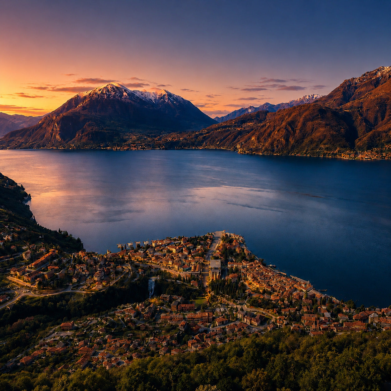 Vista del Lago di Como dai monti sopra Comasira e Bellano